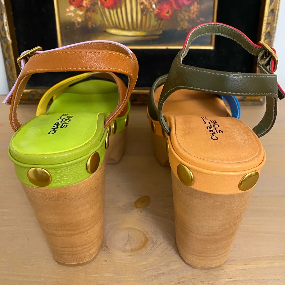 Charlotte Stone Multi-Color Leather Platform Sandals